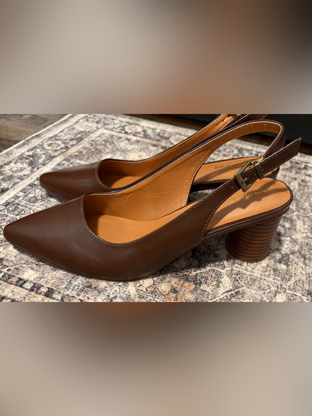 Maurices Brown Pointed-Toe Slingback Heels Unique Round Cylinder Heel NWOT. 8.5 - Picture 5 of 6